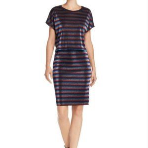 AQUA Metallic Rainbow Stripe Crop Top & Skirt Set.